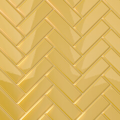 3d rendering of beveled herringbone yellow glossy ceramic tiles 