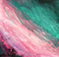 Abstract scenic background hand-painted with acrylics. Painting for your interior with textured strokes of pink and blue colors.