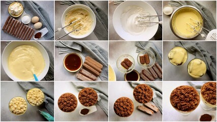 step by step recipe to cook sweet cream dessert with biscuit biscuits and cocoa.