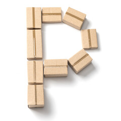 Letter P. Alphabet from cardboard boxes for delivery isolated on white background - obrazy, fototapety, plakaty