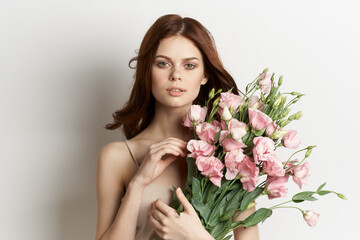 attractive woman in dress posing flowers makeup lifestyle glamor