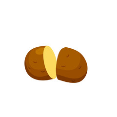 Sliced Potatoes. Piece of brown root vegetable. Natural farm ingredient. Flat Illustration