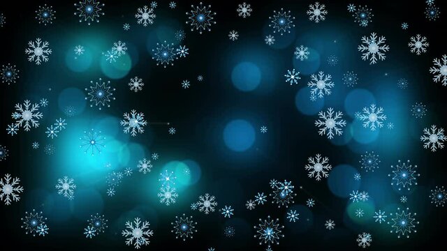 Animation of christmas snowflakes falling on black background