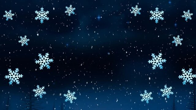 Animation of christmas snowflakes falling on black background