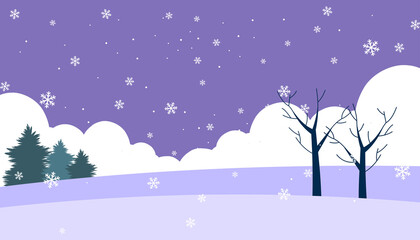 Winter tree, snowy winter landscape illustration
