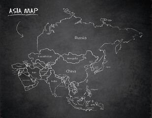 Asia map, separates states and names, design card blackboard, chalkboard vector