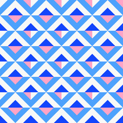 Trendy triangle pattern in blue colors. Seamless geometric pattern for modern fabrics, decorative pillows, wrapping paper, interior design. Vector.