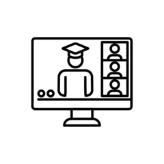 Online education at home flat icon. Training pictogram for web. Line stroke. Isolated on white background. Learn course vector eps10