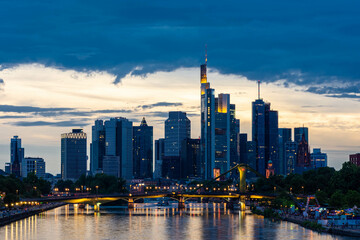 Fototapeta na wymiar FRANKFURT, GERMANY, 25 JULY 2020: Cityscape image of Frankfurt am Main during sunset.