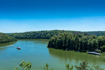 ZVIKOV, CZECH REPUBLIC, 1 AUGUST 2020: View of the Vltava River and the forest near Zvikov Castle