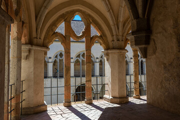 ZVIKOV, CZECH REPUBLIC, 1 AUGUST 2020: Corridor with beautifuul shadows in Zvikov Castle