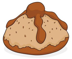 Fresh baked Mexican Bread of the Dead in cartoon style, Vector illustration
