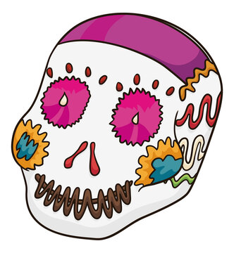 Mexican sugar skull with decoration for Day of the Dead, Vector illustration