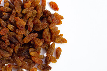 Dried grape raisins on white background
