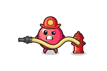 cranberry cartoon as firefighter mascot with water hose