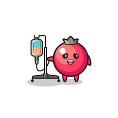 cute cranberry character standing with infusion pole