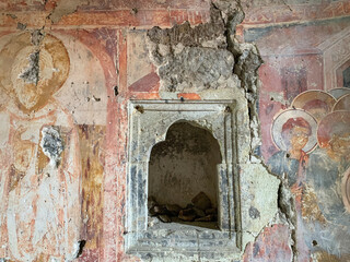 Interior and frescoes of Kaymaklı Armenian Monastery (Amenaprgič Vank) in Trabzon Province,...