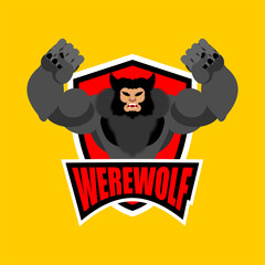 Werewolf sport logo. werwolf Sports team club emblem. wolfman mascot gaming sign. Strong beat symbol Werewolves