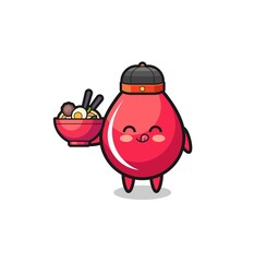 blood drop as Chinese chef mascot holding a noodle bowl