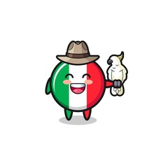 italy flag zookeeper mascot with a parrot