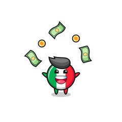 illustration of the italy flag catching money falling from the sky