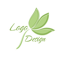 Vector green logo. Concept design of Plant, nature, ecology, garden, bio, growth, health and beauty care. Hand drawn icon of abstract flower. 