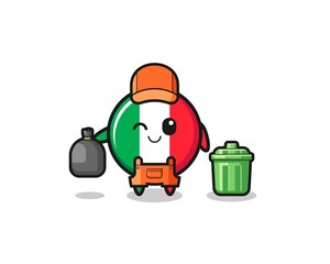 the mascot of cute italy flag as garbage collector