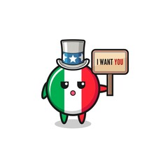italy flag cartoon as uncle Sam holding the banner I want you