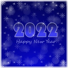 christmas greeting card, dark blue square banner with snowflakes and text Happy new year 2022, merry christmas 