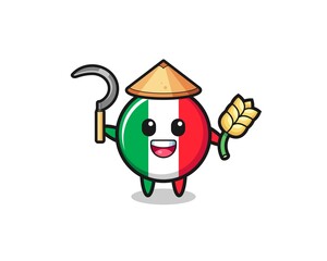 italy flag Asian farmer holding paddy