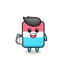 eraser mascot doing thumbs up gesture