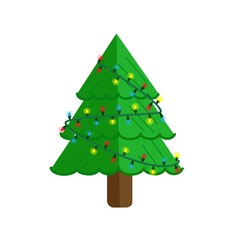 Árbol navideño con luces de colores y fondo blanco 