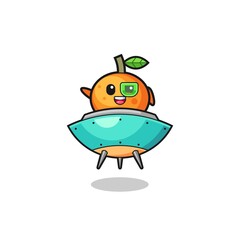 mandarin orange cartoon riding a future spaceship