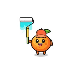 the mandarin orange painter mascot with a paint roller