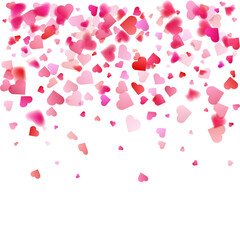 Pink particles heart shape. Valentines Day background of hearts falling. Element for greeting cards