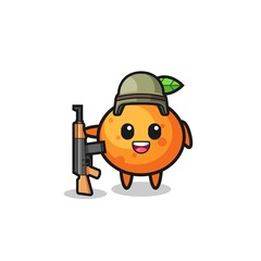cute mandarin orange mascot as a soldier