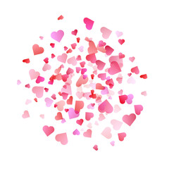Pink particles heart shape. Valentines Day background of hearts falling. Element for greeting cards