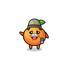 cute mandarin orange as veteran cartoon