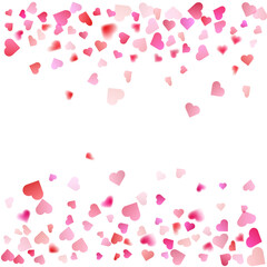 Pink particles heart shape. Valentines Day background of hearts falling. Element for greeting cards