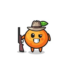 mandarin orange hunter mascot holding a gun