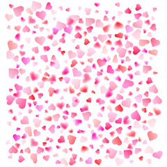 Pink particles heart shape. Valentines Day background of hearts falling. Element for greeting cards