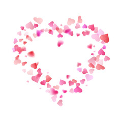 Pink particles heart shape. Valentines Day background of hearts falling. Element for greeting cards