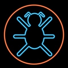 Beetle neon sign, modern glowing banner design, colorful modern design trend on black background. Vector illustration.