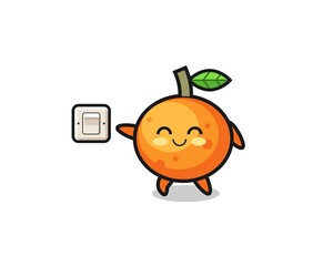 cartoon mandarin orange is turning off light