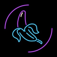 Fototapeta premium Banana neon sign, modern glowing banner design, colorful modern design trends on black background. Vector illustration.