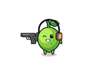 illustration of lime cartoon doing shooting range