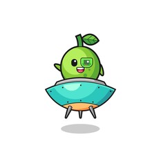 lime cartoon riding a future spaceship