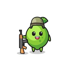 Fototapeta na wymiar cute lime mascot as a soldier