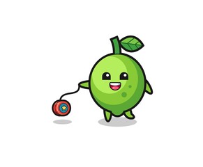 cartoon of cute lime playing a yoyo