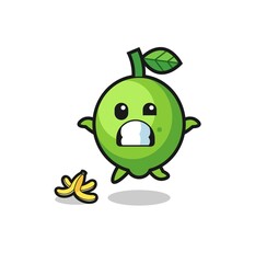 lime cartoon is slip on a banana peel